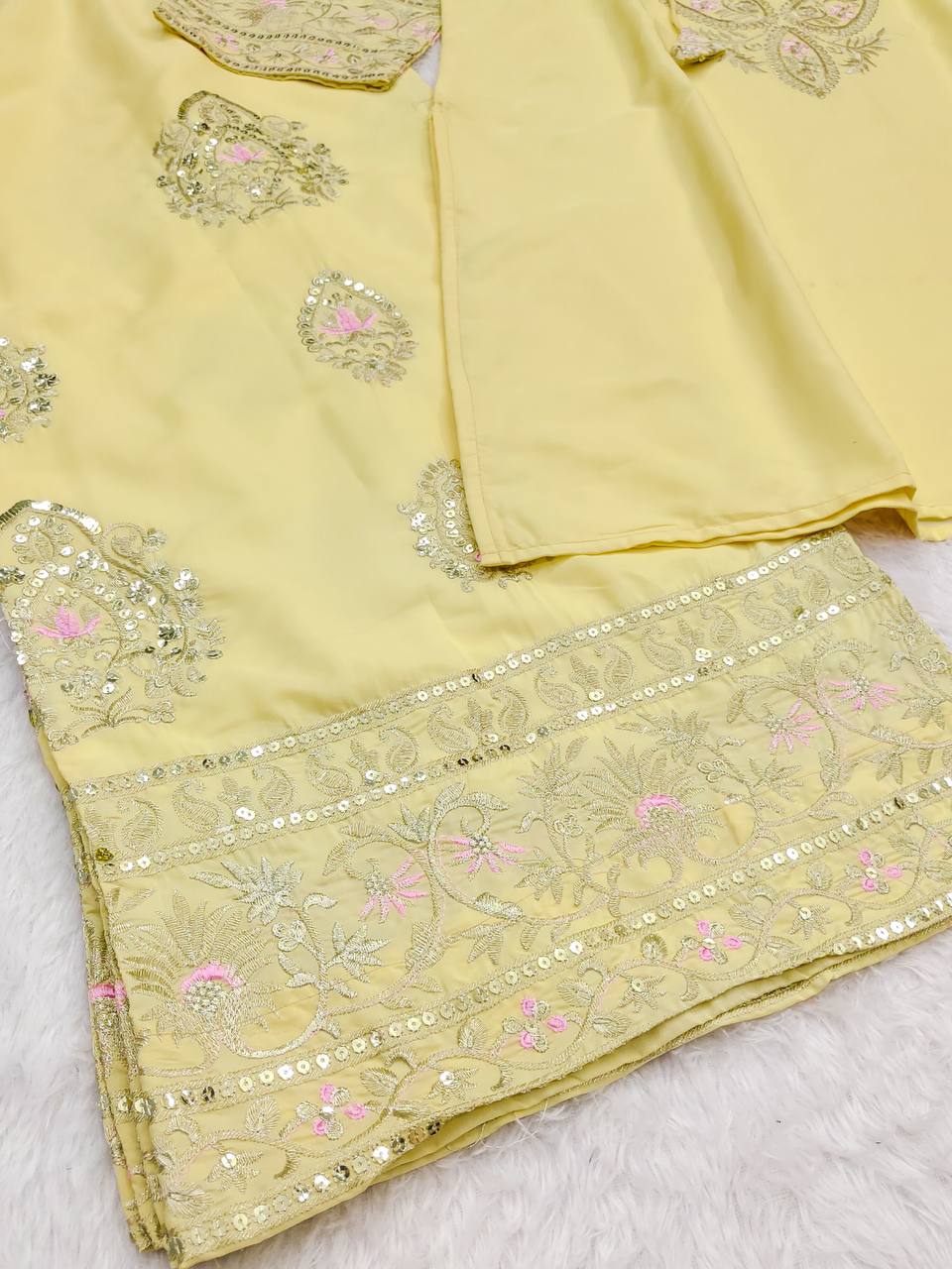 Premium Designer Collection Natural Crep Silk Top-Duppta And Plazzo - Image 4