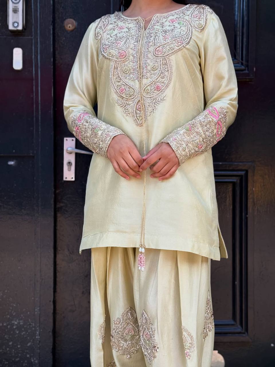 Premium Designer Collection Natural Crep Silk Top-Duppta And Plazzo - Image 5