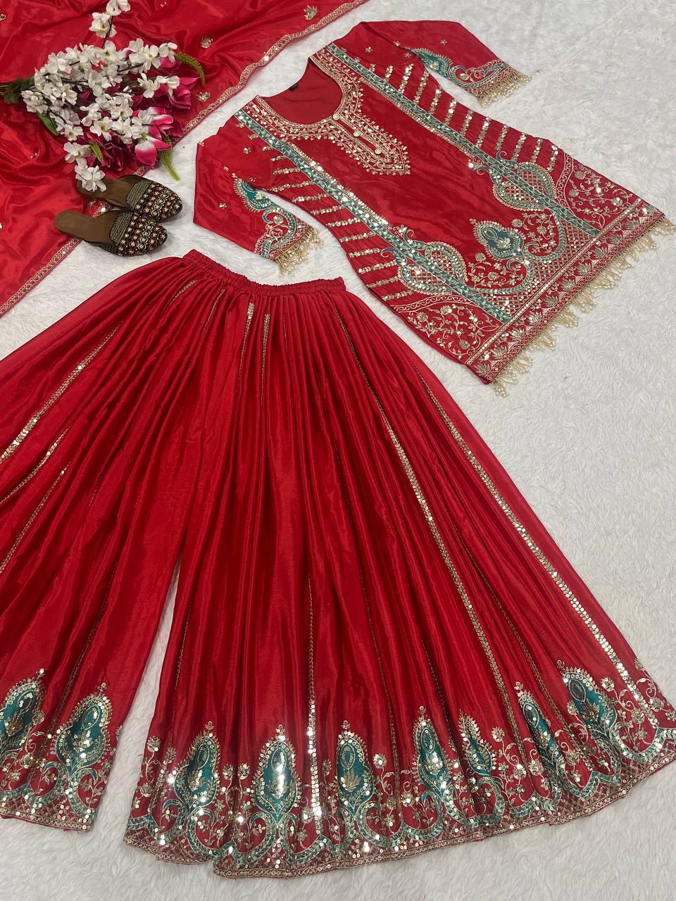 Designer Party Wear Look Top Sharara Plazzo And Dupatta - Image 4