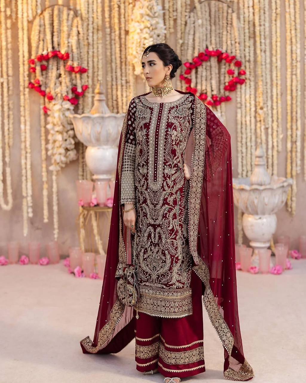 Designer Party Wear Look Top-Plazzo and Dupatta With Heavy Embroidery Work