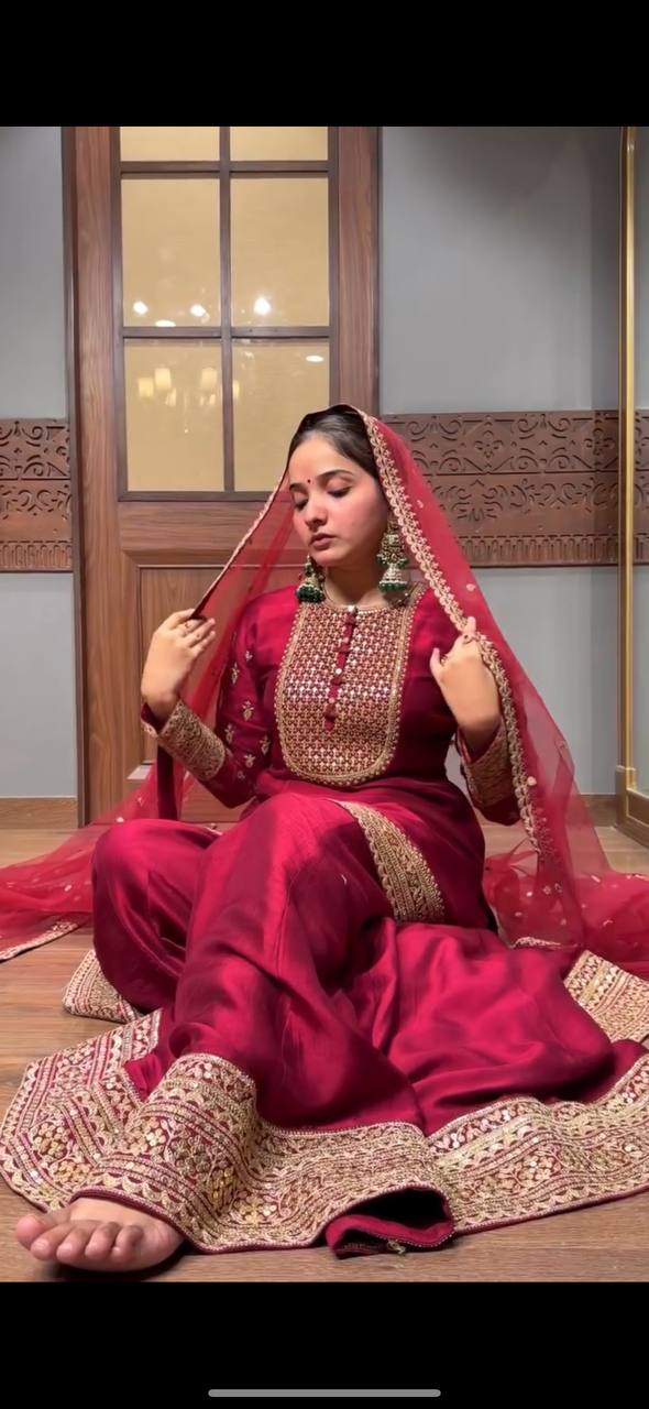 Elegant Embroidered Sequence Designer Sharara Set - Image 3