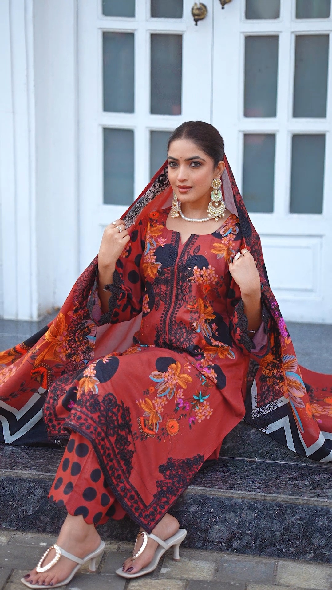 charizma brickred unstitch partywear